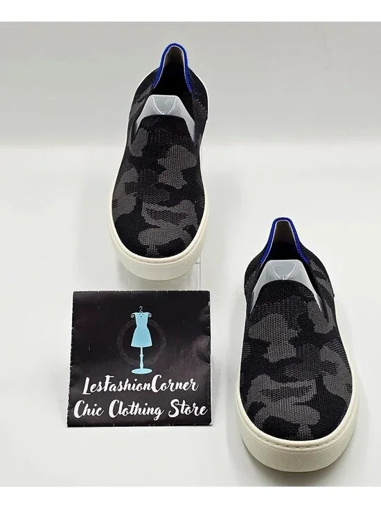 Rothy's Women's The Original Black & Gray Camo Fabric Slip On Sneakers Sz 6 2227 - Picture 3 of 16